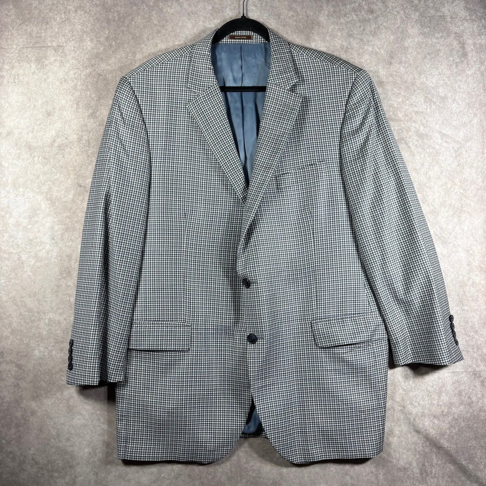 Peter Millar Wool Blazer Sport Coat Mens Size 46T Blue Houndstooth Two-Button
